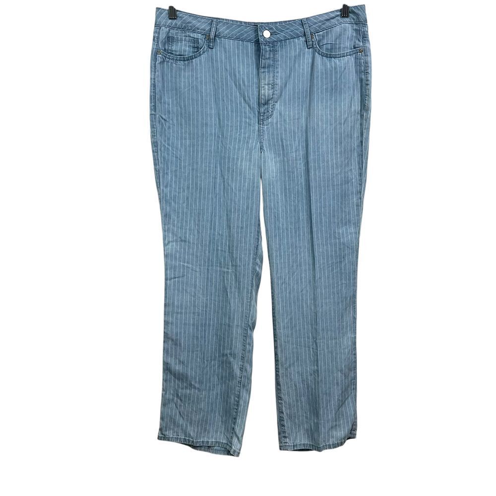 NYDJ Womens Pants Pinstripe Relaxed Straight Lift Tuck Light Blue Size 12*